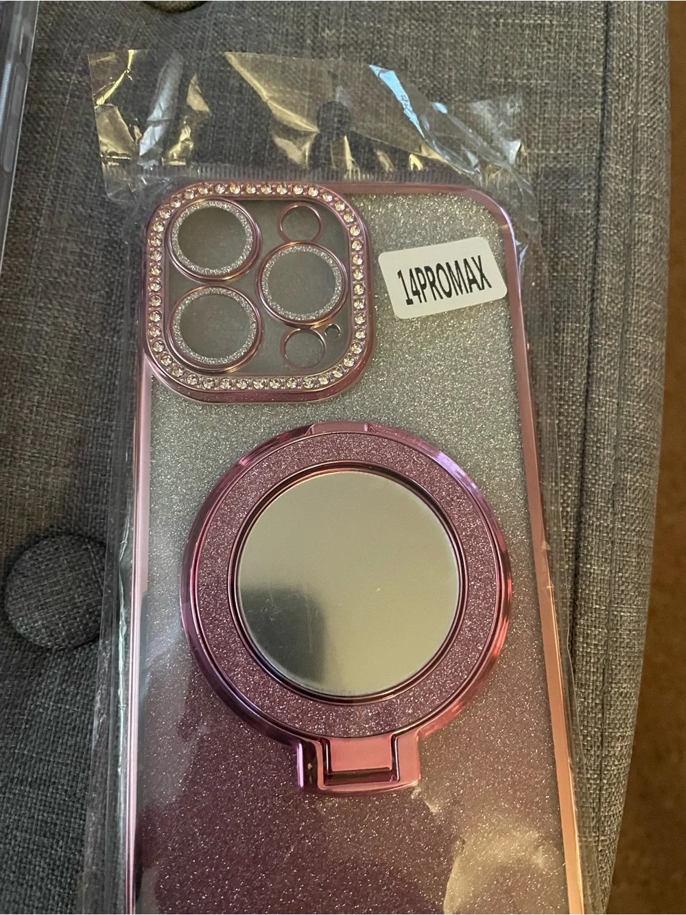 Pink Glitter Mirror Ring Phone Case for 14 Pro Max